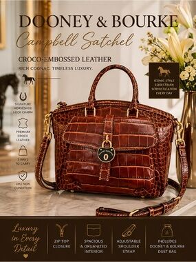 Dooney & Bourke Campbell Croc-Embossed Leather Satchel Cognac Luxury - Crossbody